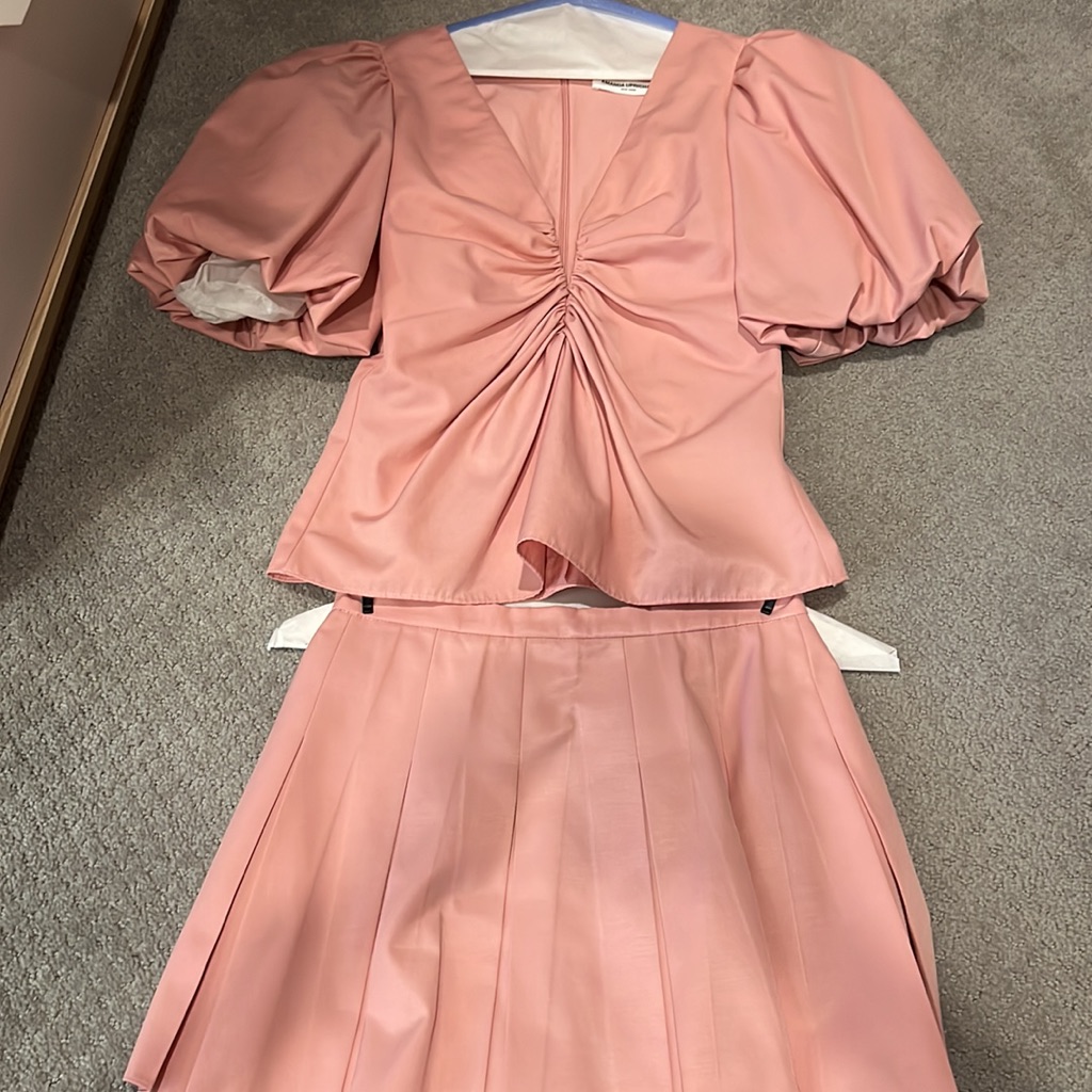 Amanda Uprichard Pink Puff Sleeve Pleated Mini Skort Set